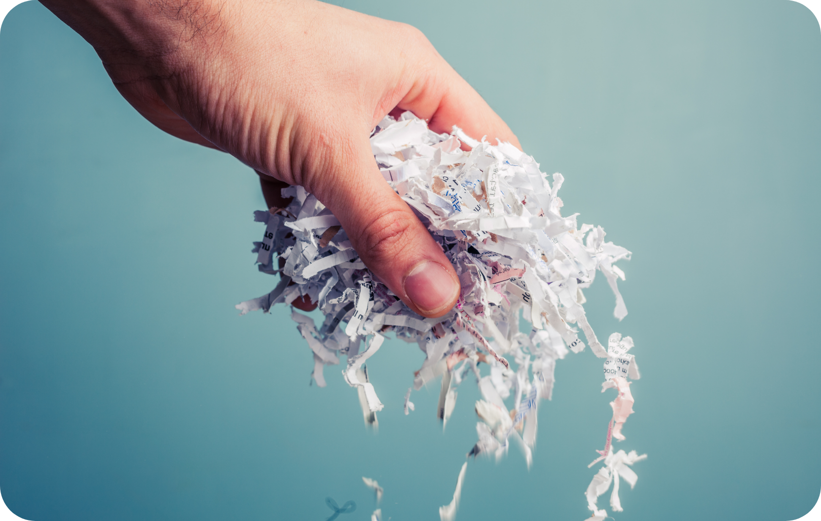 A hand holding shredded paper